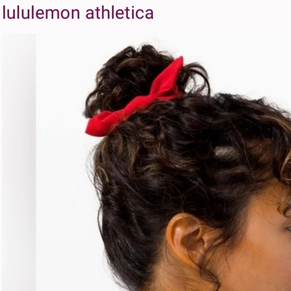 NWT Lululemon Athletica Uplifting Red Fleece Bow Hair Scrunchie One Size